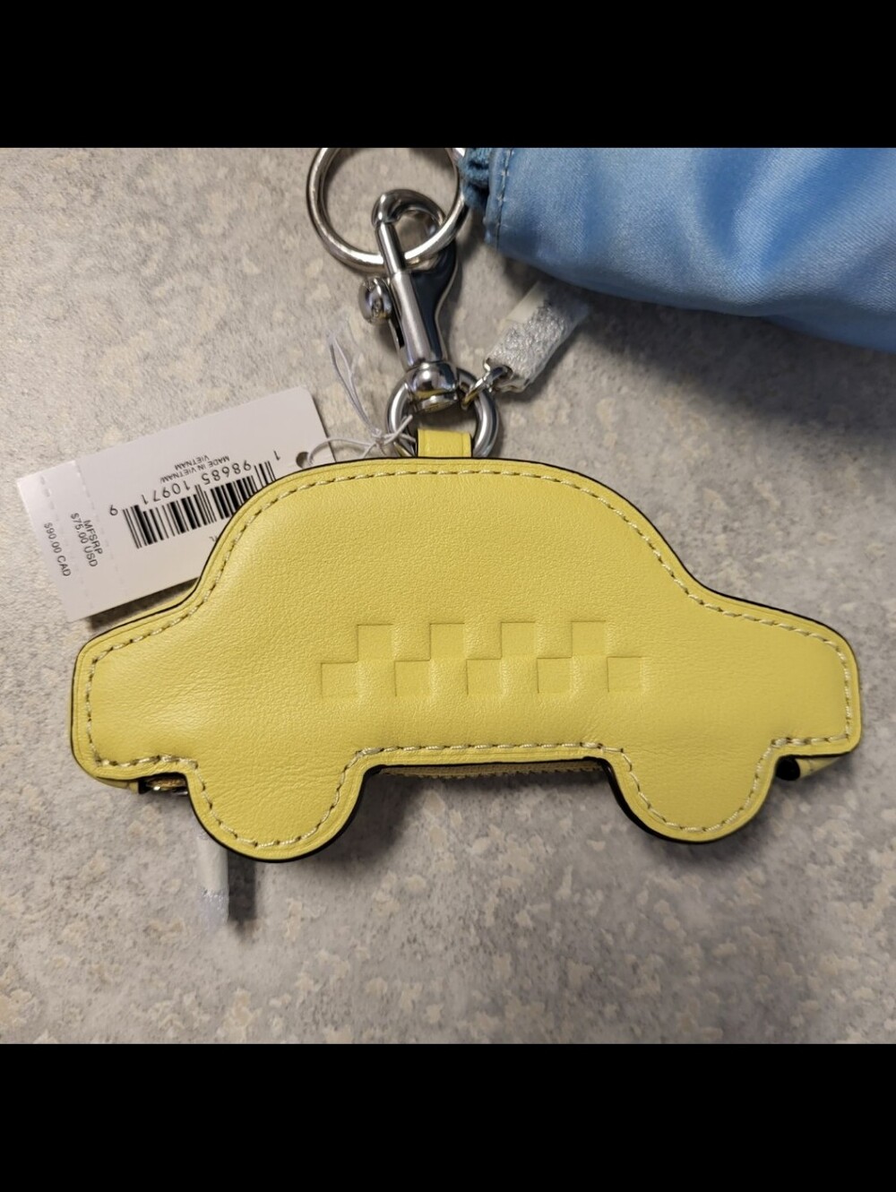 NWT Vintage Coach Leather Yellow Taxi Cab Bag Charm Zip Pouch Key Fob
